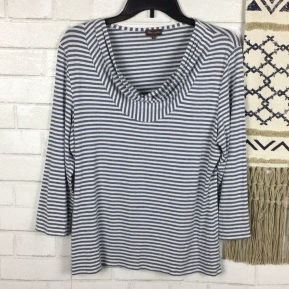 Phase Eight Blue & White Striped 3/4 Sleeve Top Size 16 Viscose Blend Comfortabl